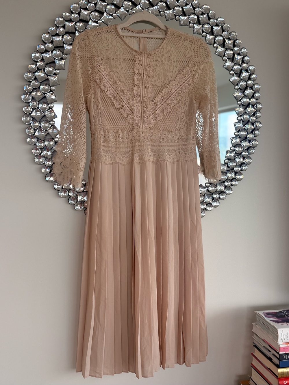 Women's Blush Lace Bodice Pleated Midi Dress